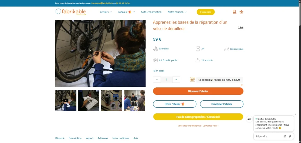 Cours de réparation de vélo sur le site Fabrikable.fr