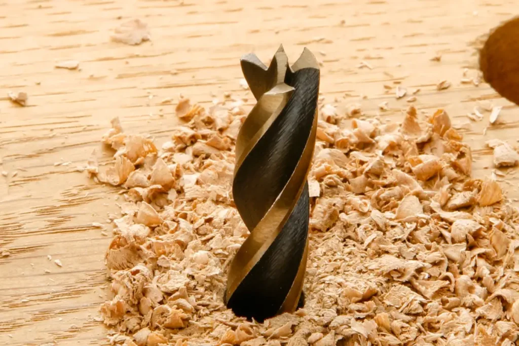 Méche à bois percant une planche